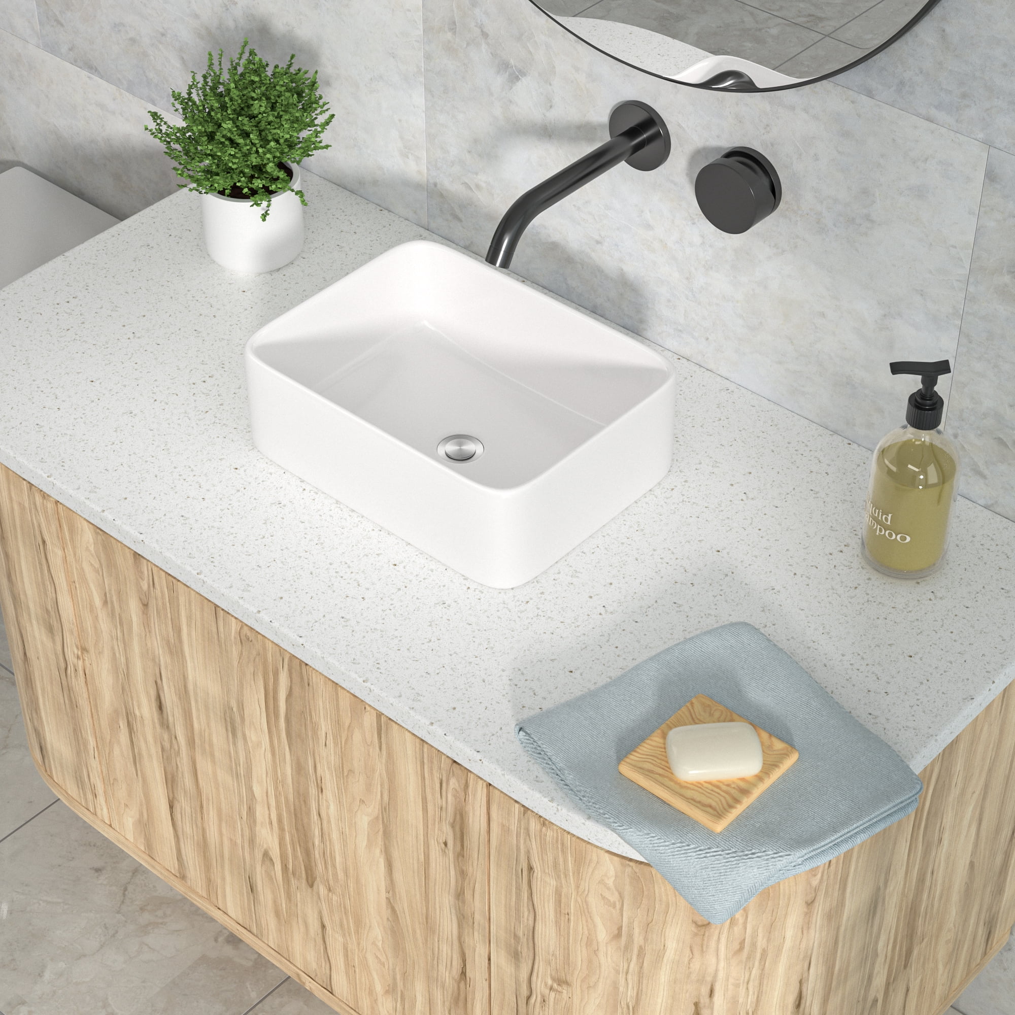 Logmey 16 in. x 12 in. Bathroom Vessel Sink Modern Rectangular Porcelain Ceramic Bowl Art Basin in White