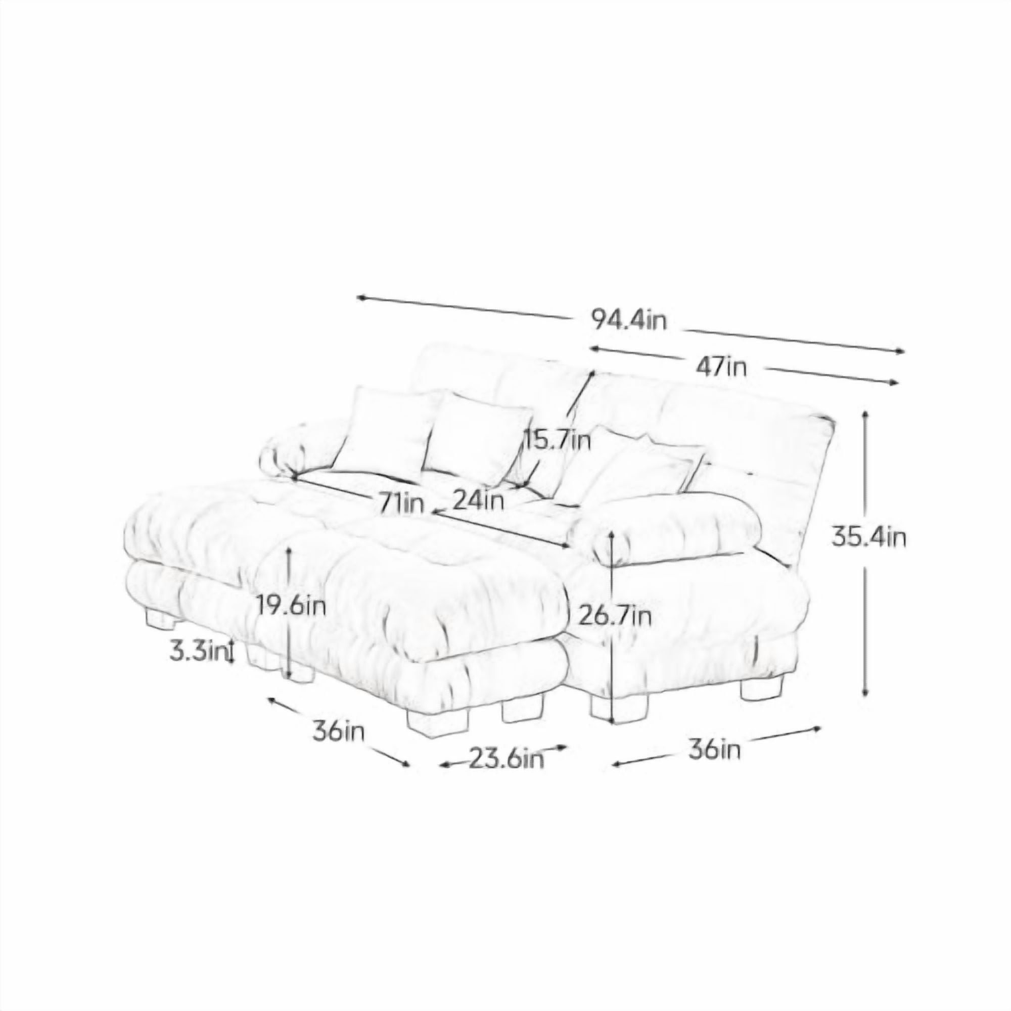 ANPPORT Cloud Couch Sleeper Sofa, Chenille White 2-Seater Modular Sofa with 2 Ottomans, 2 Lumbar pillows, 2 Pillows, Comfy Deep Seat Cloud Sofa, Convertible L-Shaped Floor Couch for Living Room