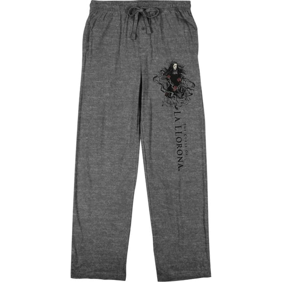 Curse of La Llorna Character Flowers and Logo Men's Charcoal Gray Drawstring Sleep Pajama Pants-Medium