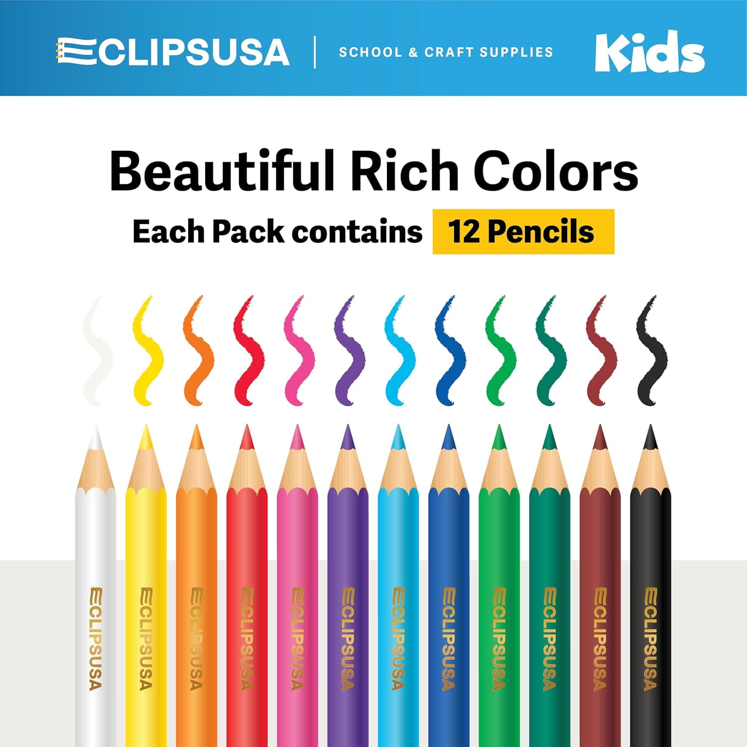 E-Clips USA Pre-Sharpened Colored Pencils, Bulk Color Pencil Set, 12-pc 24-pack