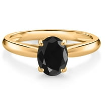 Gem Stone King 10K Yellow Gold Black Sapphire Solitaire Engagement Ring for Women (1.66 Cttw, Oval 8X6MM, Gemstone September Birthstone, Available in Size 5, 6, 7, 8, 9)