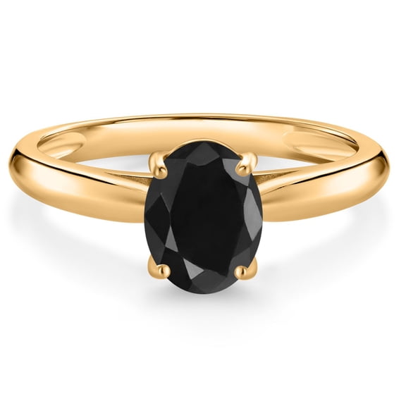 Gem Stone King 10K Yellow Gold Black Sapphire Solitaire Engagement Ring for Women (1.66 Cttw, Oval 8X6MM, Gemstone September Birthstone, Available in Size 5, 6, 7, 8, 9)