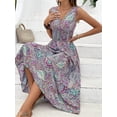 thumbnail image 2 of New cross-border European and American women's printed V-neck fashionable high waisted dress, 2 of 5