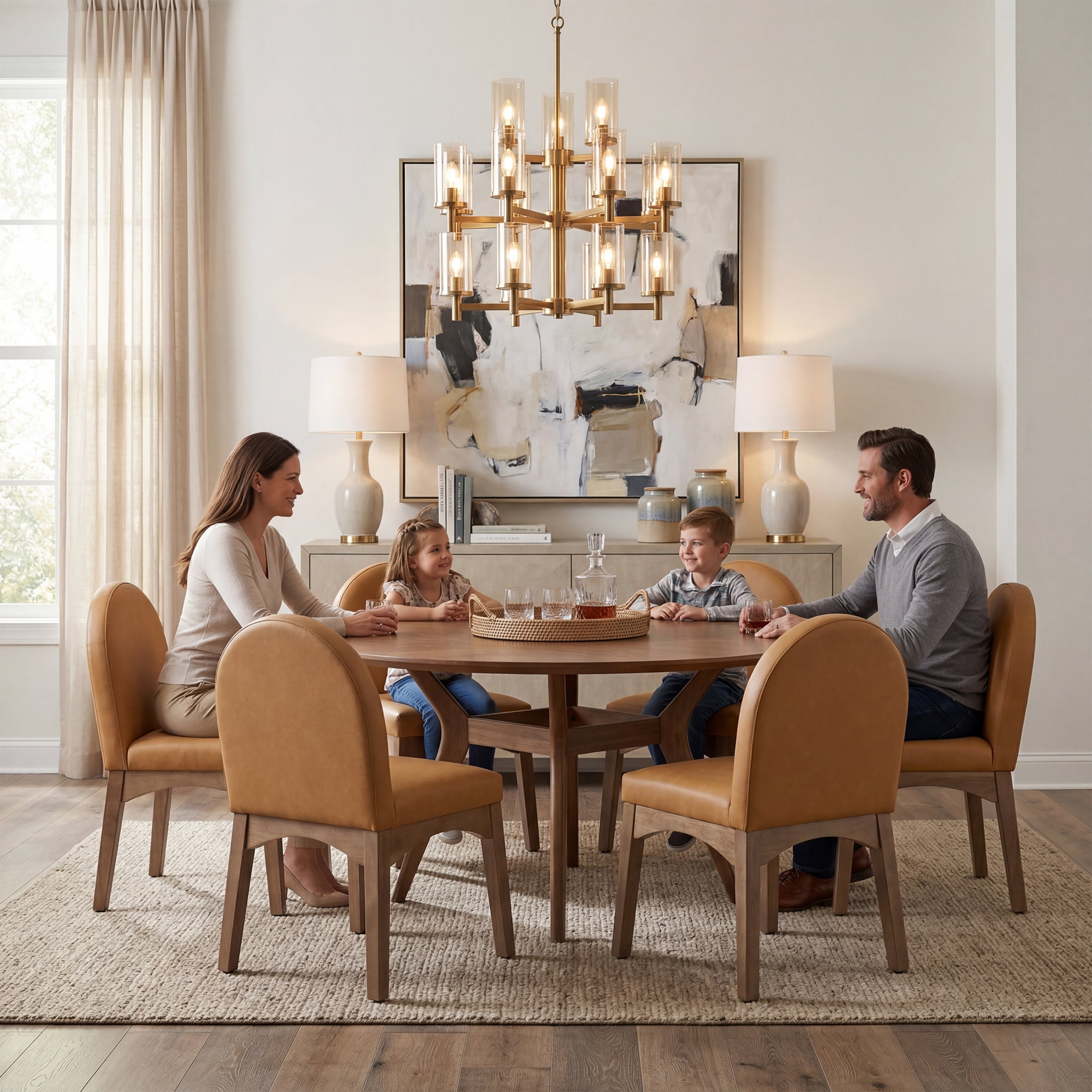 Guyou Modern Dining Chairs Set of 2, PU Upholstered Dining Room Chairs, Mid Century Wooden Kitchen Side Chairs for Dining Room, Kitchen, and Living Room, Brown