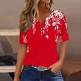 thumbnail image 2 of WREESH Women's Henley Style V-Neck T-Shirt with Short Sleeve and Graphic Prints Trendy Button Detail Top Red, 2 of 5