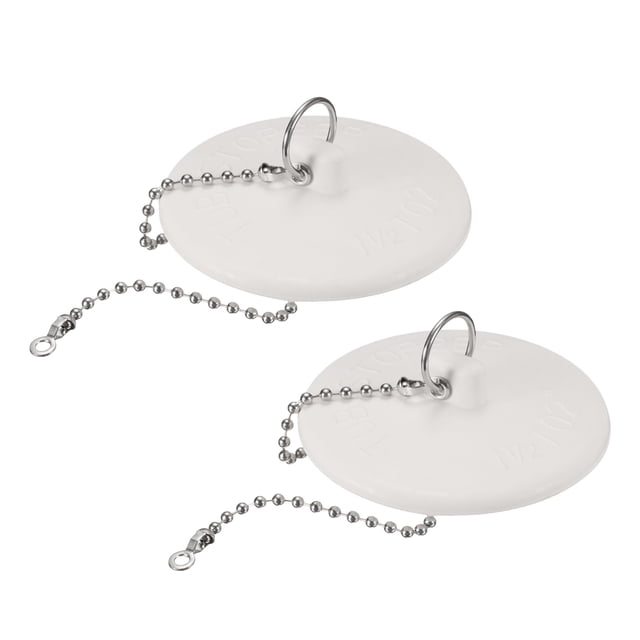 2 Pcs Tapones para Bañera, Tapones de Caucho para Drenaje de Bañera de 1-1/2" a 2" y Cadena de 15" con Bolas, Blanca