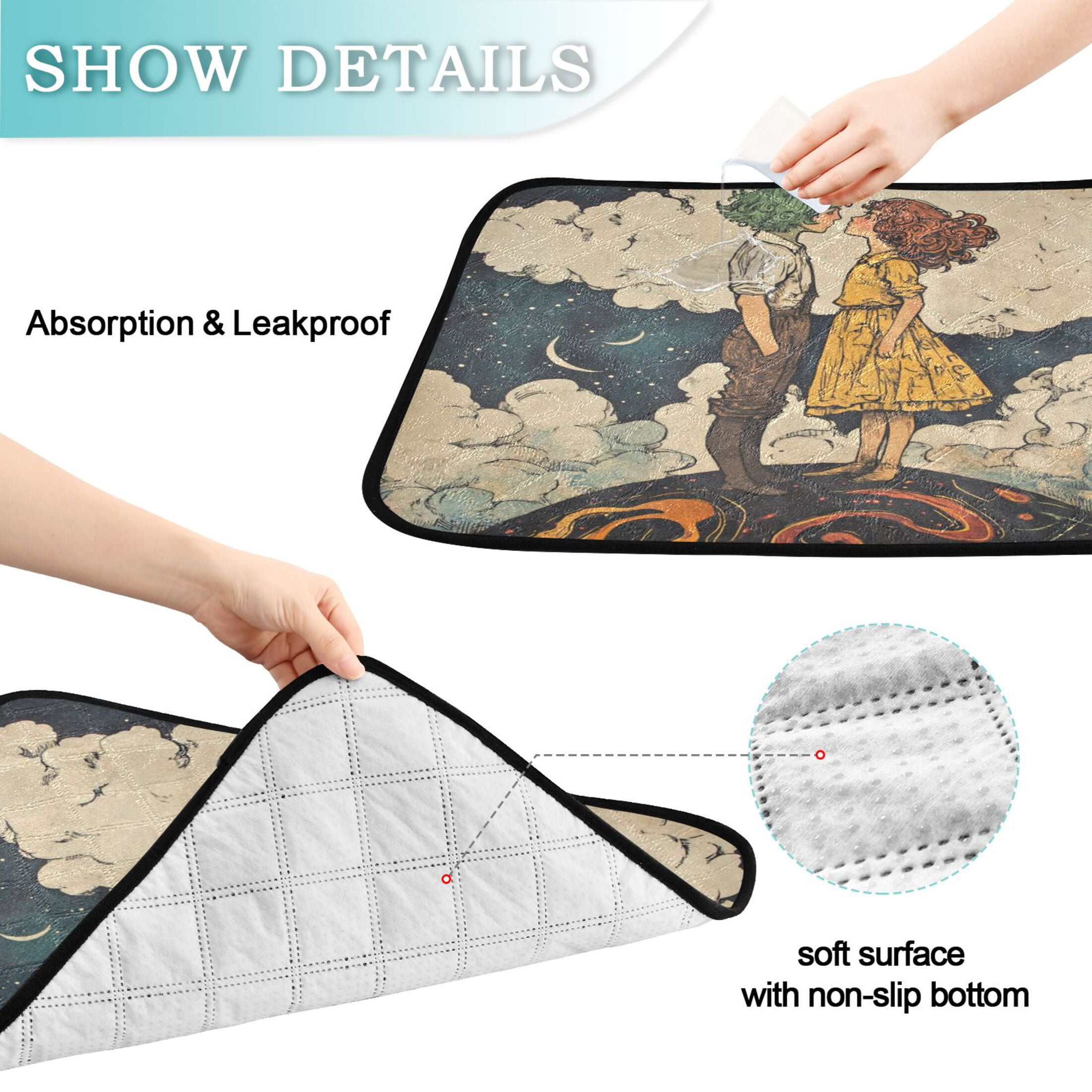 Qxltty Young Lovers Illustration Cat litter Pads Pet Set of 3 Diaper Mats Center Anti-leakage Layer Absorbent Soft and Comfortable