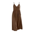 thumbnail image 4 of Ayolanni Button Spring Dresses for Women Solid Crew Neck Sleeveless Maxi Slip Dress Casual Ruched Waist Beach Cami Cotton Sundress with Pockets Brown S, 4 of 6