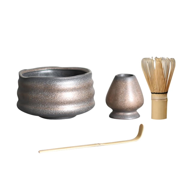 Handmade Matcha Set Ceramic Whisk Holder Matcha Bowl for Dining Room Kithen Gray and Aureate