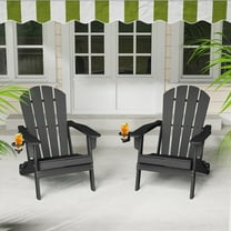 FURRYFECTION Folding Adirondack Chair Set of 2 with Cup Holder,All-Weather HDPE Outdoor Fir Pit Chairs for Patio Garden Backyard,Black