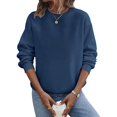 thumbnail image 2 of WTOBBY Women's Large Size Solid Color Hoodie Loose Long Sleeve Pullover Sweatshirt with Round Neck for Casual Comfort, Plus Size Fashion, and Everyday Wear,Navy L, 2 of 5