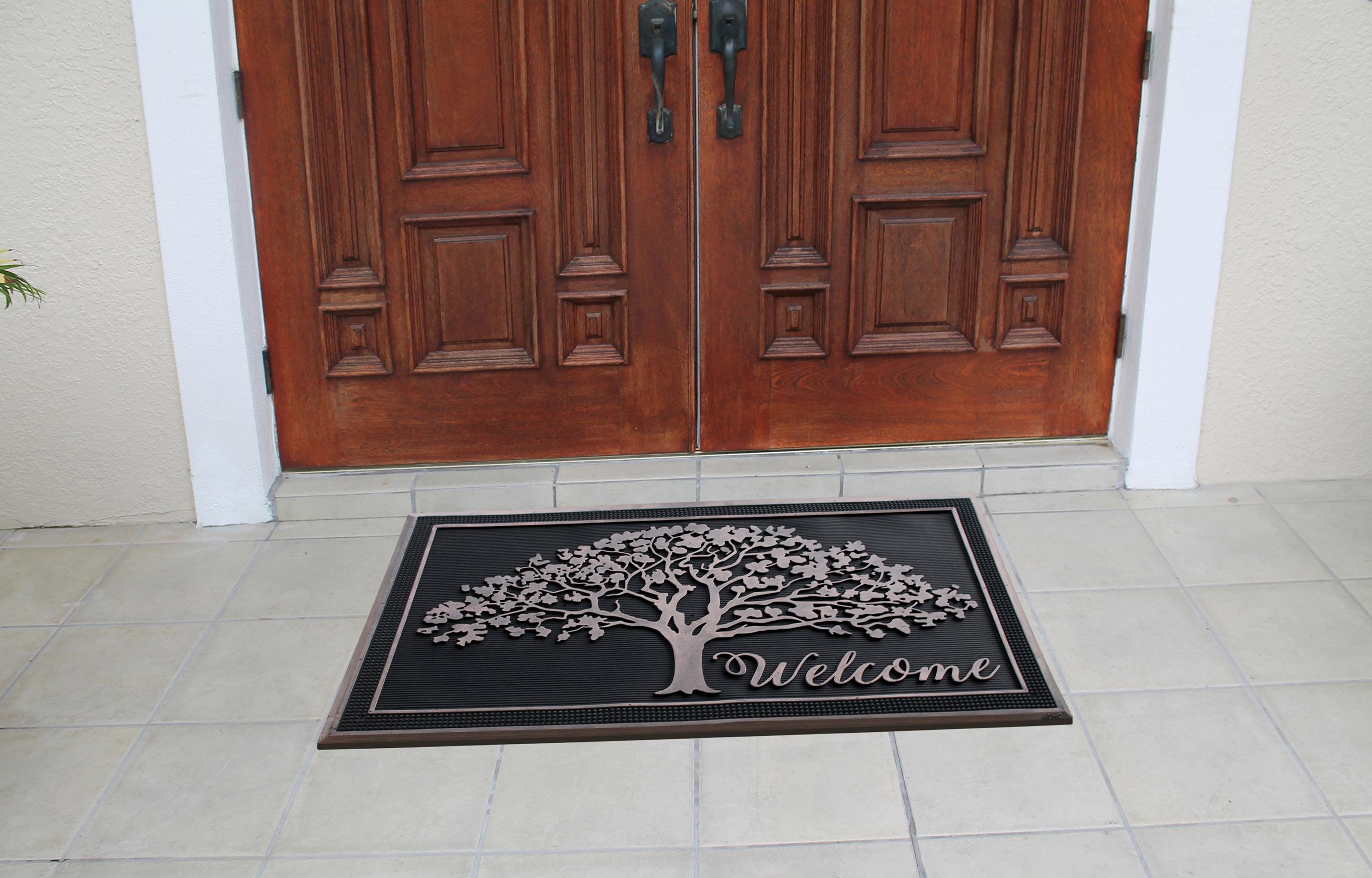 A1HC Rubber Pin Welcome Door Mats for Outdoor Indoor Entrance, Non-Slip Backing Front Door Mat, 30"x48" Shredding Tree