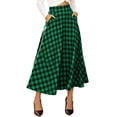 thumbnail image 2 of Jovrlynd Christmas Plaid Midi Skirts High Waist A Line Green Vintage Long Skirts with Pockets Casual Party Skirt Gifts for Her, 2 of 9
