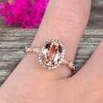 thumbnail image 2 of 8x6mm Oval Cut 2 Carat Morganite Engagement Ring Solid 10k Rose Gold Moissanite Halo Anniversary Ring, 2 of 5