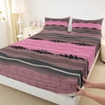 thumbnail image 3 of jejeloiu Wave Stripes Pattern Queen Sheet Sets,Abstract Geometric Flat Sheet,Pink Black Line Queen Fitted Sheet For Kids,Microfiber Bedroom Decor,4pcs, 3 of 7