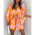 thumbnail image 1 of HKEDES Women's Abstract Geo Surplice Loose Leg Romper, Mini Short Flying sleeve, Jumpsu, 1 of 23