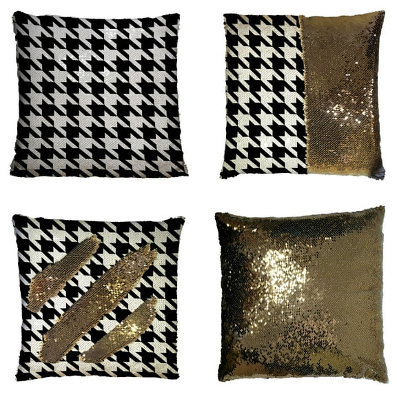 ZKGK Houndstooth Pattern Reversible Mermaid Sequin Pillow Case 16x16 inches