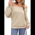 thumbnail image 1 of Sudadera Holgada Informal de Larga con Hombros Descubiertos para Mujer, Estilo Jersey de Otoño Caqui L, 1 of 8