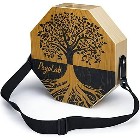 Two-tone Cajon, Portable Travel Wooden Drum with Adjustable Strap, Easy to Carry, Unique Appearance, Beautiful Percussion Instrument (Natural Brown)