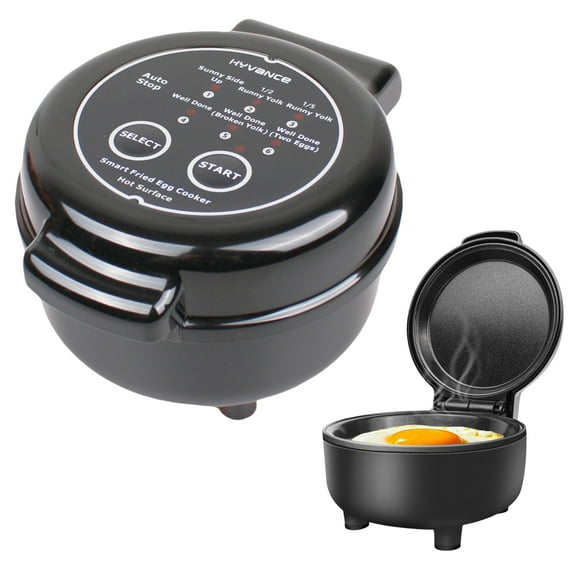 Hyvance Smart Fried Egg Cooker, Automatic Fried Egg Maker for 6 Features like Sunny Side Up, Over Easy, Fully Cooked & More. Auto Power Off, Alarm, Round Shape, Non Stick Coating (Black)