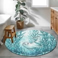 thumbnail image 4 of Teal Coastal Round Area Rugs Collection 3.3', Beach Botanical Seals Ocean Nautical Non Slip Indoor Circular Throw Runner Rug Floor Mat Carpet for Living Room Dining Table Bedroom Nursery, 4 of 9