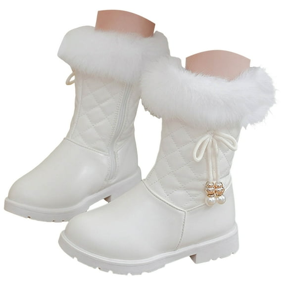 BOBOGOJP Kids Girls Boys Winter Warm Boots Girl's Warm Winter Boots Waterproof Boot PU Leather Non-slip White for Size 12