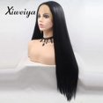 thumbnail image 2 of long straight black synthetic lace front wig Soft Silky black wig heat resistant fiber half hand tied hair replacement for women 24inch, 2 of 5