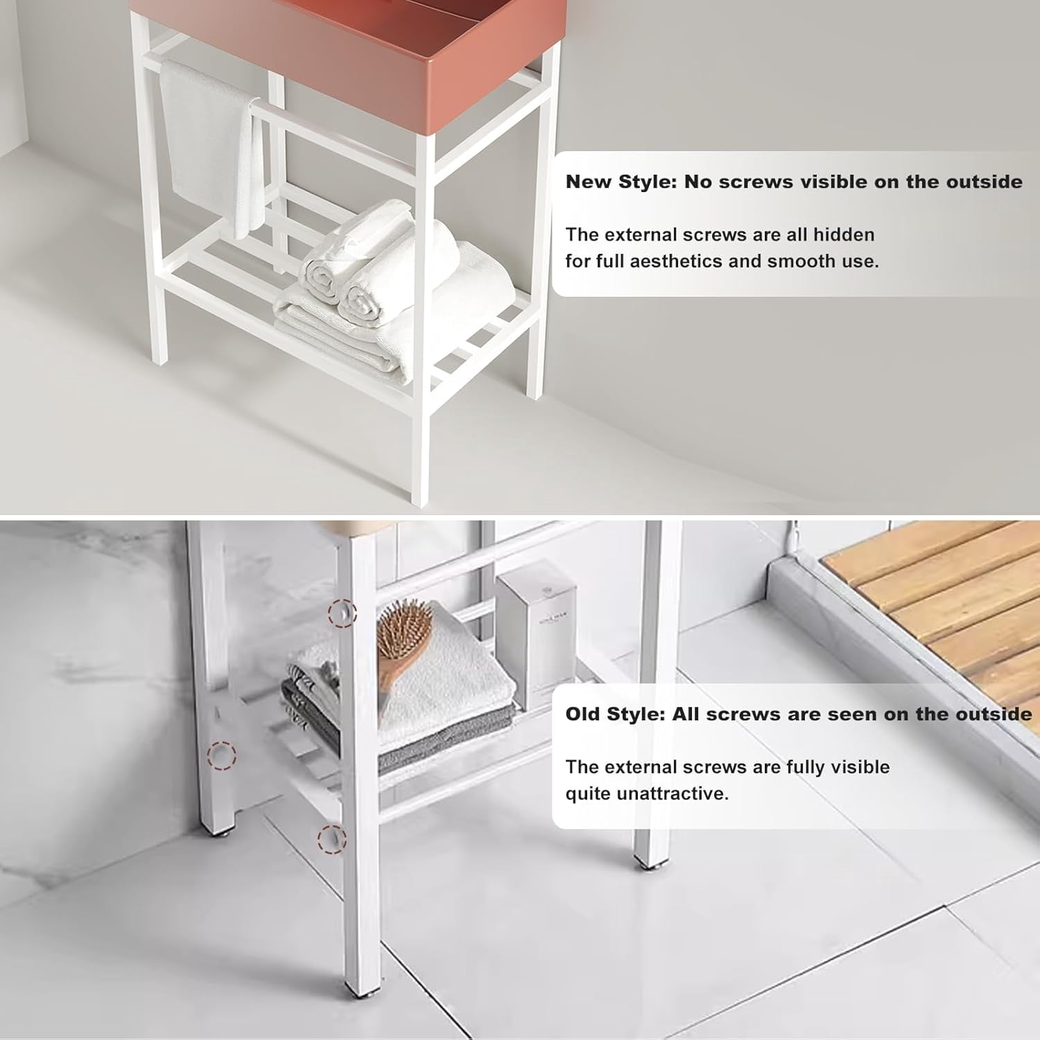24 Inch Bathroom Vanity with Ceramic Basin, Freestanding Bathroom Console Sink Set, Red Rectangular Integrated Basin Without Faucet, Gold Open Metal Leg, Storage Shelves, Pop Up Drain