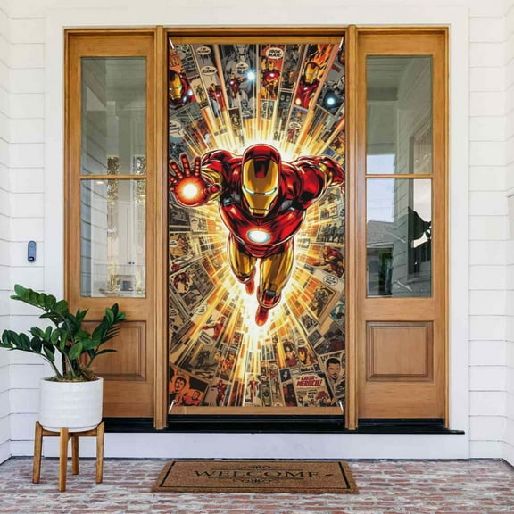 Door Cover Decoration,Iron Man Door Hanging Banner Background for Home Door Holiday Christmas Decoration(35.4"x72.8")