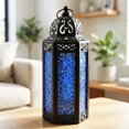 thumbnail image 5 of Moroccan Metal Candle Lantern Holder with LED Fairy String Lights, Medium, White Gold, 5 of 11