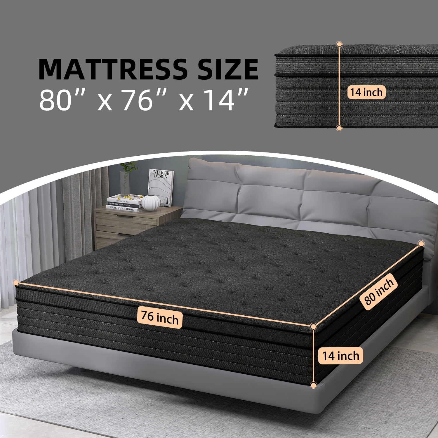 14 inch King Mattress,Hybrid Mattresses Medium Firm in a Box