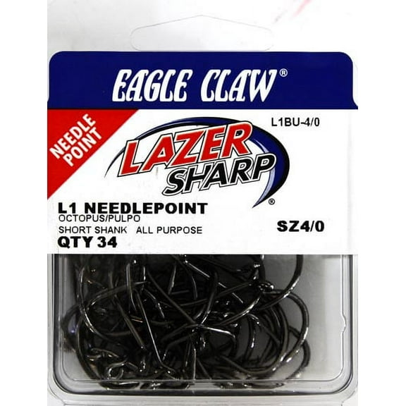 Lazer Sharp L1BUH-4/0 Octopus Hook, Black, Size 4/0, 34 Pack