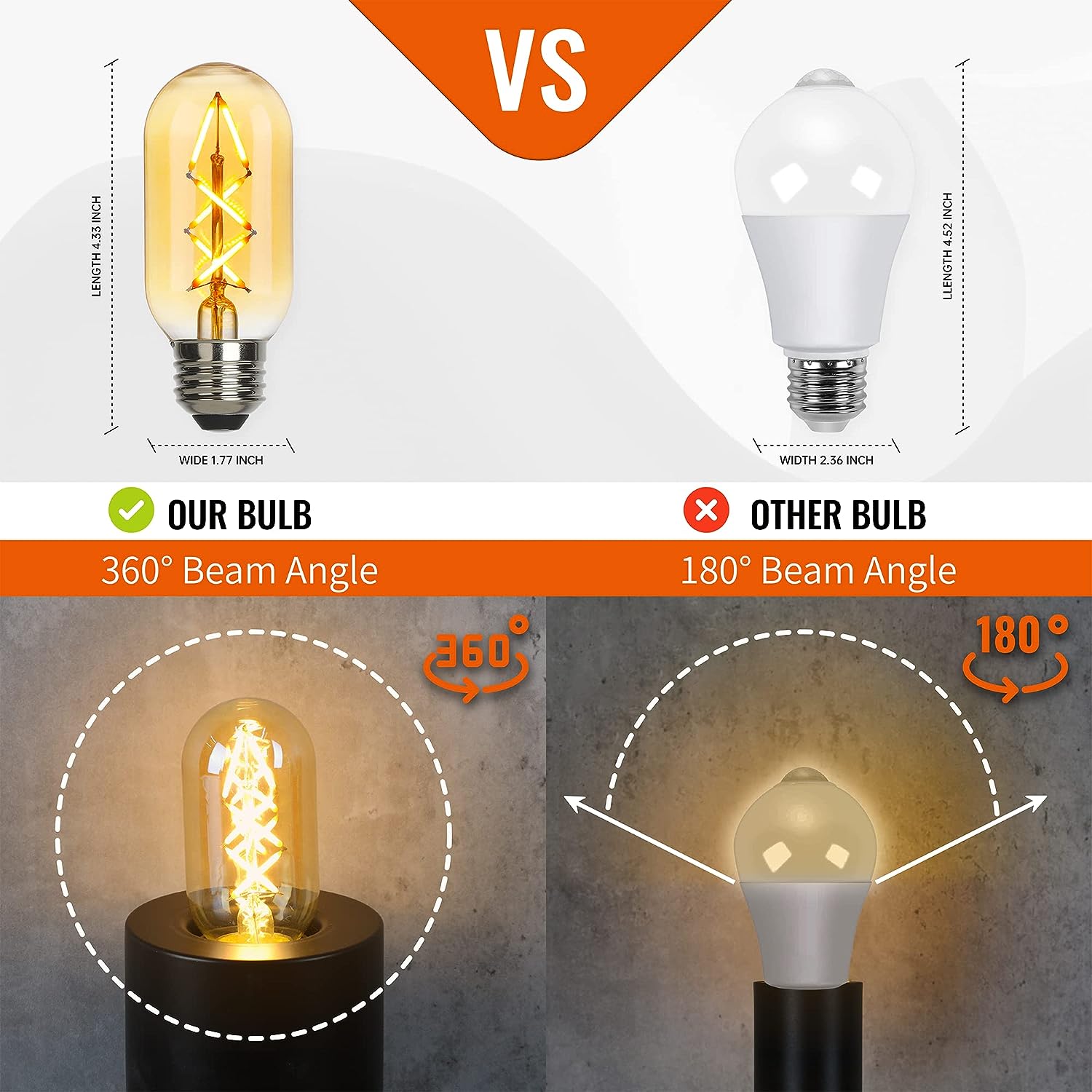 OMED 4W Dimmable Vintage LED Edison Light Bulbs 40 Watt Equal, T45/T14 E26 Antique Fishbone Filament Tubular Edison Bulbs, 400LM 2200K Warm White Spiral Retro Tube Edison Bulbs, Amber Glass, 6 Pack