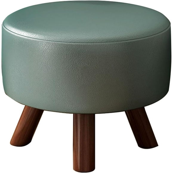Round Leathers Footrest Stool, Upholstered Ottoman Coffee Table Padded Foot Stools with Solid Wood Legs for Hallway Bedroom Living Room
