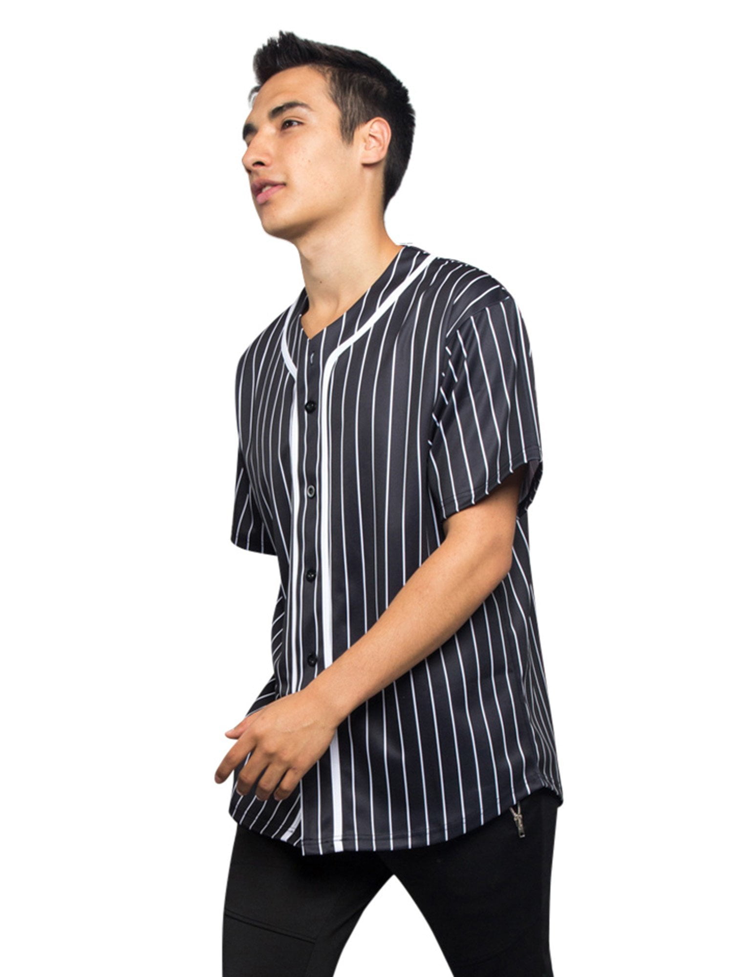  TOPTIE Sportswear Pinstripe Baseball Jersey for Men and Boy,  Button Down Jersey-White Black-YM 10/12 : Clothing, Shoes & Jewelry