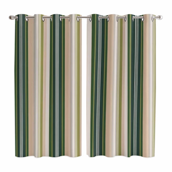 Curtains 84 Inches Long 2 Panels, Green Brown Striped Grommets Window Treatment Curtain, Modern Stripes Art Farmhouse Thermal Curtains Drapes for Living Room/Bathroom