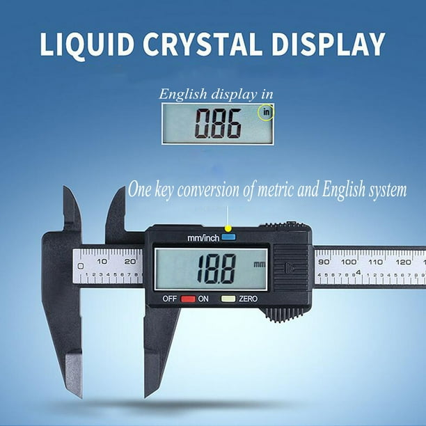 Pinza digital 100mm 4 pulgadas | Medidor electrónico LCD | Micrómetro Vernier de fibra de carbono | Lectura doble de pulgadas/mm | Herramienta de medición de precisión | Incluye batería LR44 | Negro
