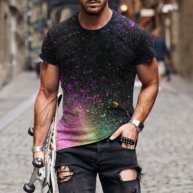 Weiqiqre Chandails pour Hommes T-Shirt Graphique 3D Nouveauté Chemises pour Hommes Décontracté Col Rond Manches Courtes Hauts T-Shirts
