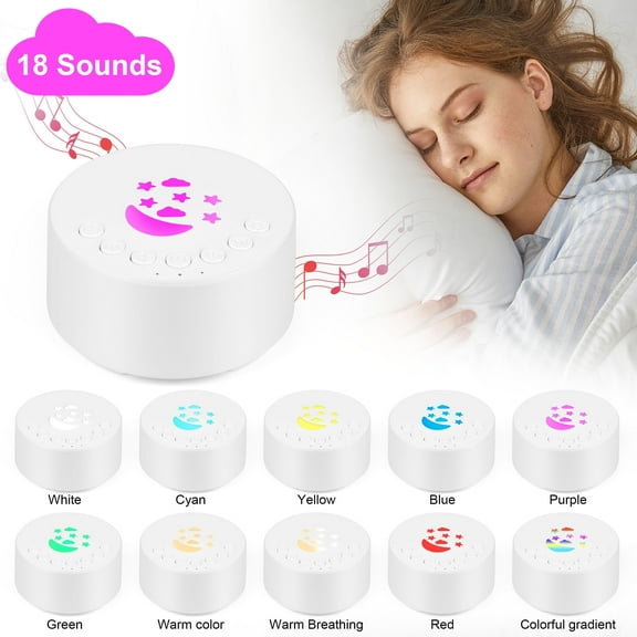 TSV White Noise Machine for Sleeping, Portable Sound Machine with 10 Colors Night Light and 18 Soothing Sounds
