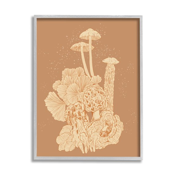 Stupell Industries Woodland Nature Varied Mushrooms Botanical & Floral Painting Gray Framed Art Print Wall Art