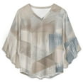 thumbnail image 4 of Abstract Geometric Beige Design Women's V-Neck Blouse With 3/4 Ruffled Bell Sleeves Casual Top Ladies Blouses, 4 of 7