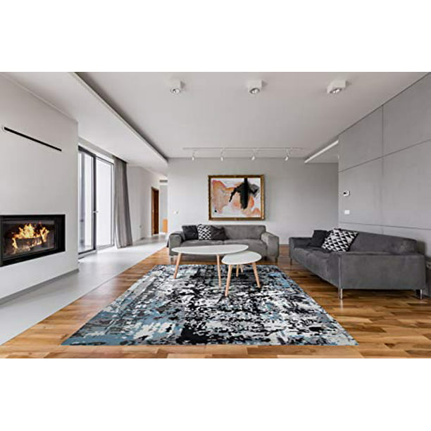 Gad Premium Indoor Contemporary Modern, Teal And Black Area Rug