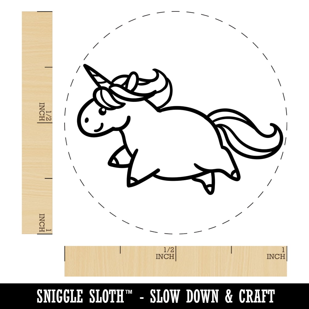 Chubby Unicorn Running Self-Inking Rubber Stamp Ink Stamper - Fuchsia Ink - Medium 1 Inch