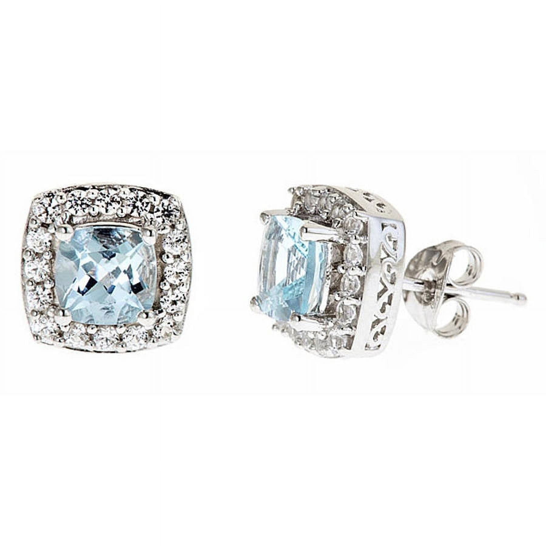 Blue Topaz and Created White Sapphire Sterling Silver Earrings
