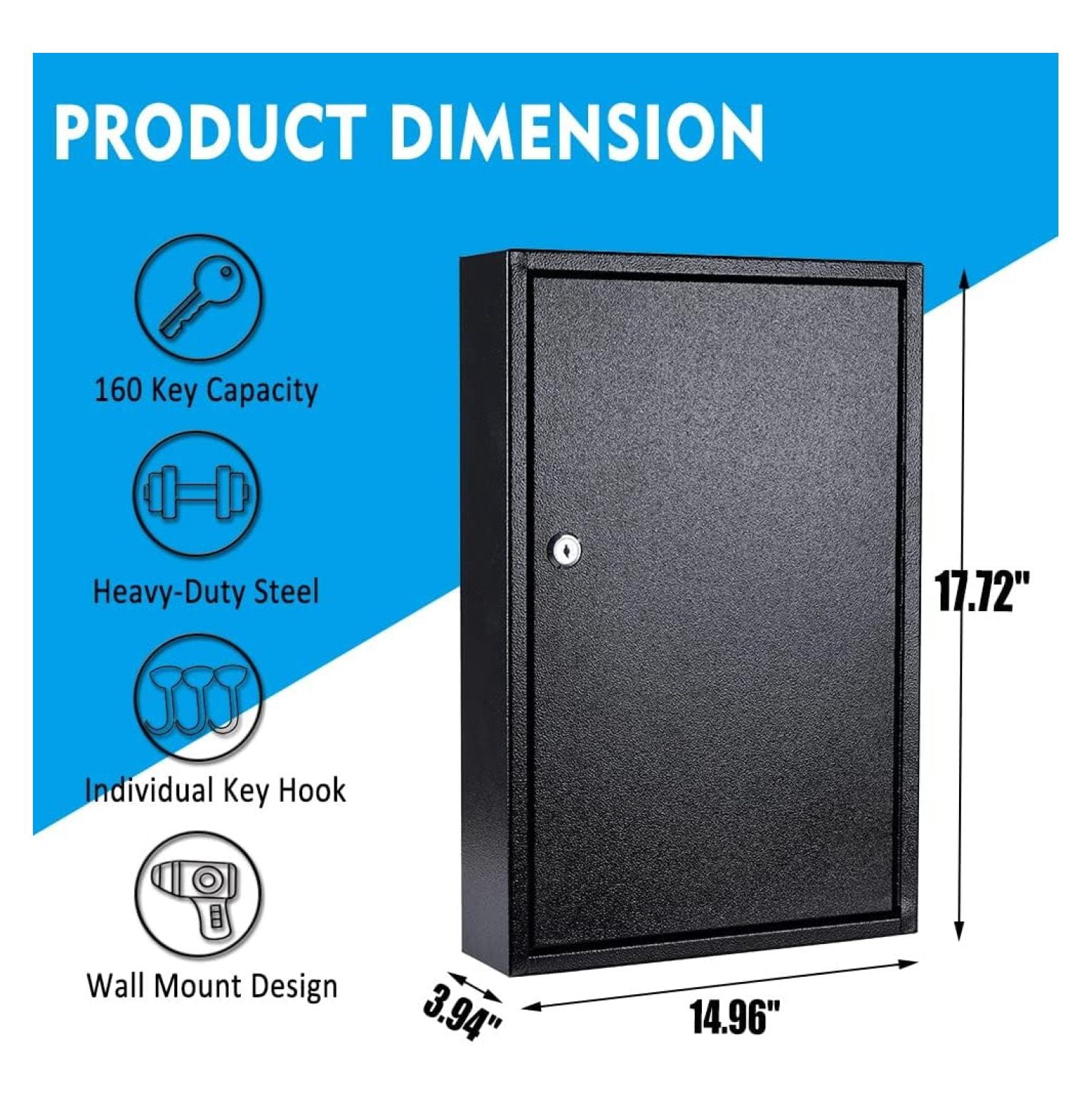 Key Box Wall Mount 160-Key Metal Key Cabinet with Numbered Key Tags Secure Lockable Vehicle Key Organizer Storage Car Lock Box for Key Control | Home, Office, Hotel, Real Estate (Black)