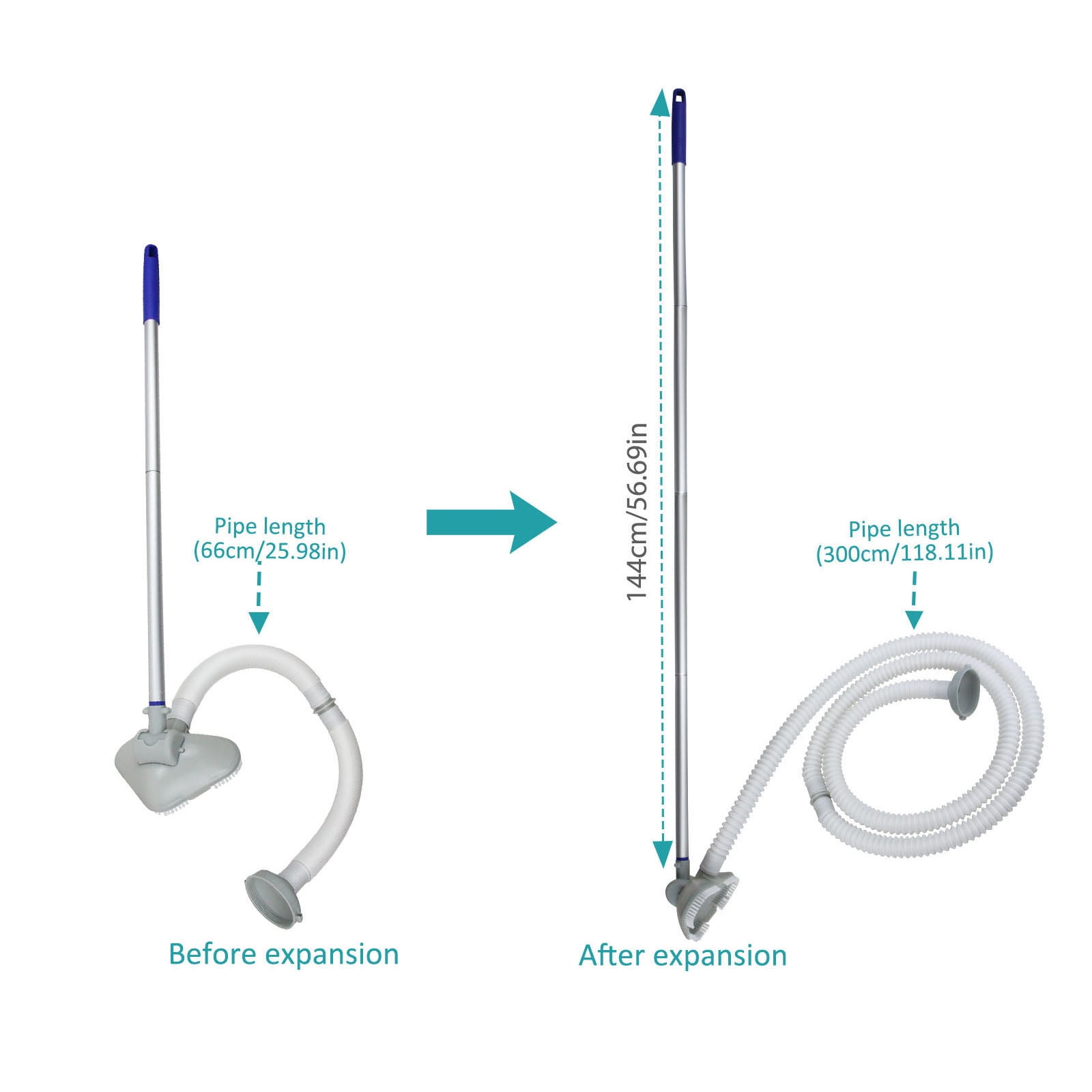 Portable Pool Vacuum Cleaner Kit Above Ground Pool Cleaning Accessories Set with Hose, Vacuum Head & Telescopic Pole, Handheld Pool Filter Vacuum for Clean Water