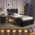 thumbnail image 2 of Twin Size Bed Frames with 4 Storage Drawers and Charging Station, Metal Platform Beds with LED Storage Headboard, Single Bed Frame, Easy Assembly, Mattress Not Included, Black, 2 of 8