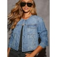 thumbnail image 4 of Women'S Jackets Distressed Denim Jackets Button-Down Vintage Western Trucker Jacket Blue XL, 4 of 9