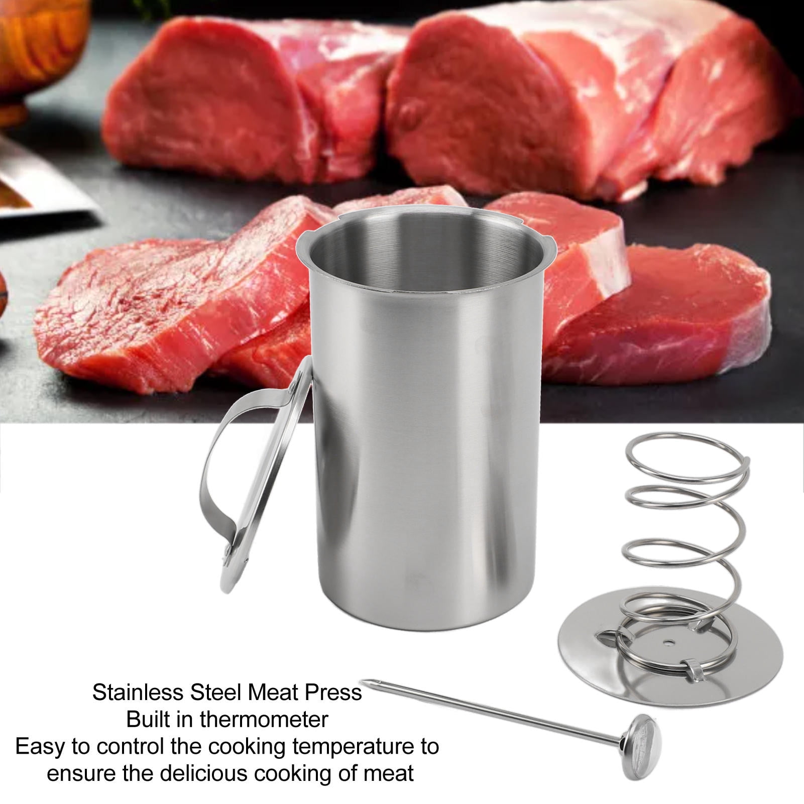BOKYAN Stainless Steel Meat Press with Built‑In Thermometer – Easy‑Use Deli & Vegetable Press for Perfect Cooking