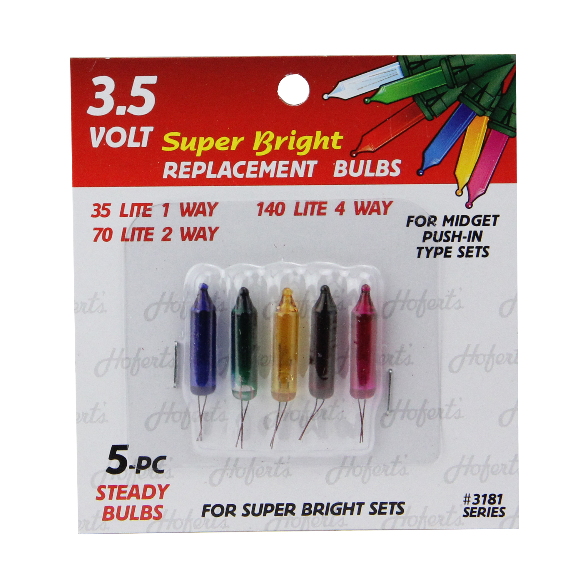 Set of 5 MultiColor PushIn Mini Replacement Christmas Light Bulbs 3.5